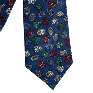Vintage 100% Silk Tie Multicolour Oval Medallion Motif Easter Eggs Cricketeer